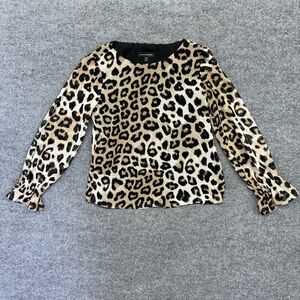 Banana Republic Leopard Print Long Sleeve Blouse Size XS Ruffle Cuff Top Sheer